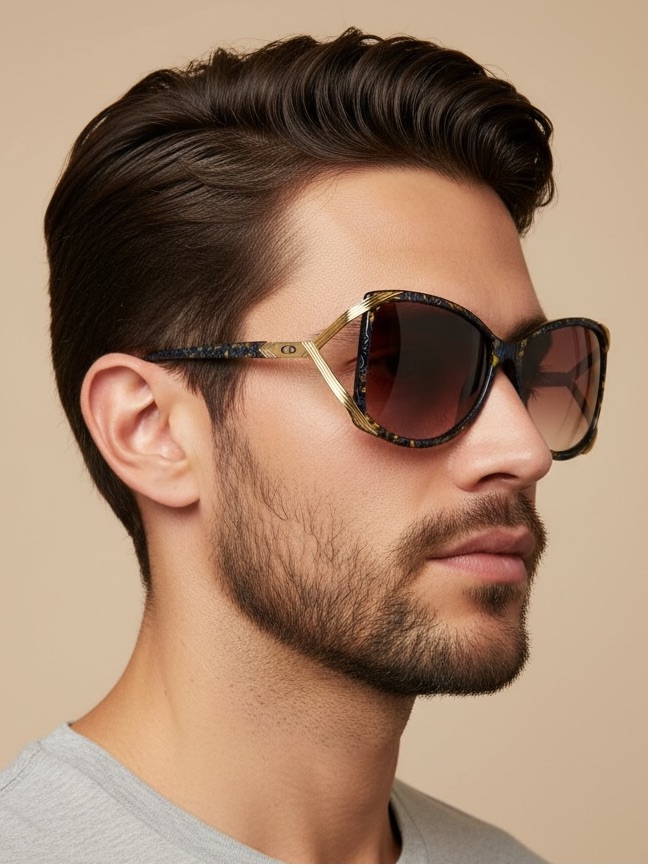 Dior 2606 Sunglasses Vtg 1980s Deadstock Full Set Oversized Butterfly Blue Gold